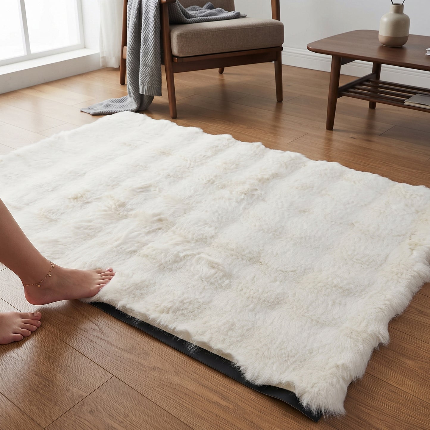 Anti Slip Soft Fluffy Faux Fur Carpet Mat 92 x 56 Cm for Living Room (1 Pc)