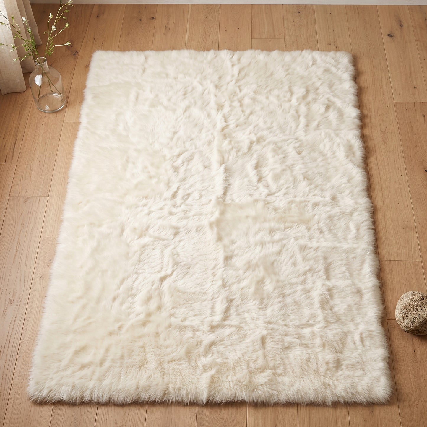 Anti Slip Soft Fluffy Faux Fur Carpet Mat 92 x 56 Cm for Living Room (1 Pc)