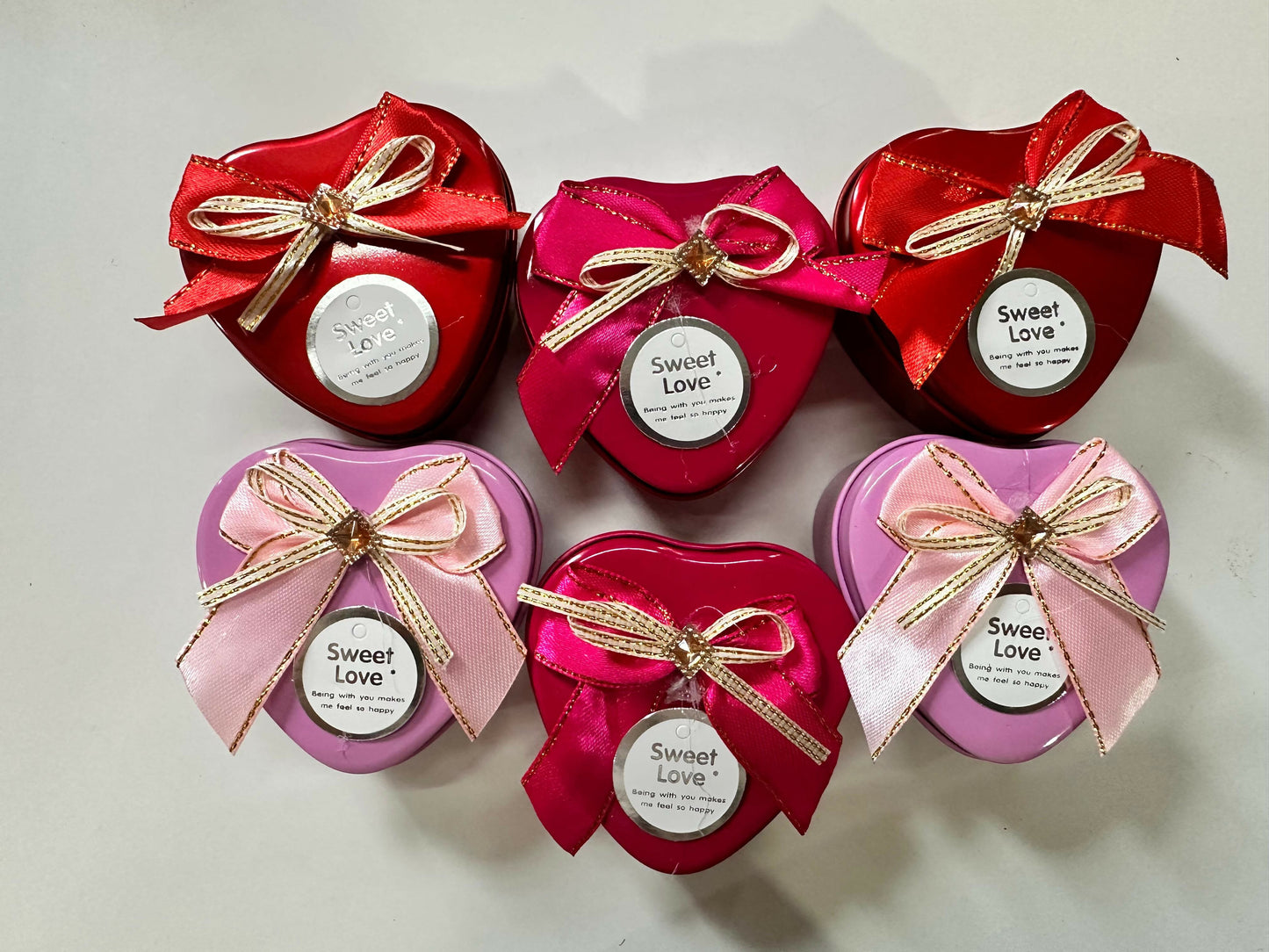 Heart Shape Metal Gift Box Pack of 6 with Ribbon | Reusable Decorative Tin