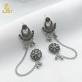Oxidized Silver Ear Cuff Earrings – Elegant Ethnic Chain Jewelry