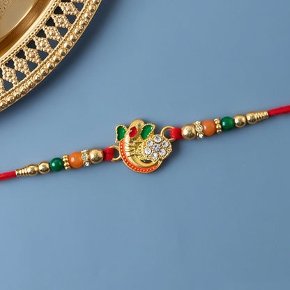 Om Rakhi for Brother Traditional Multicolor Beads on Red Thread (10pcs)