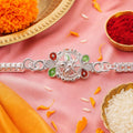 Silver Chain Rakhi for Brothers Floral Enamel Design (5pcs)