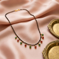Traditional Black Bead Mangalsutra Necklace with Red Green Heart Charms Design