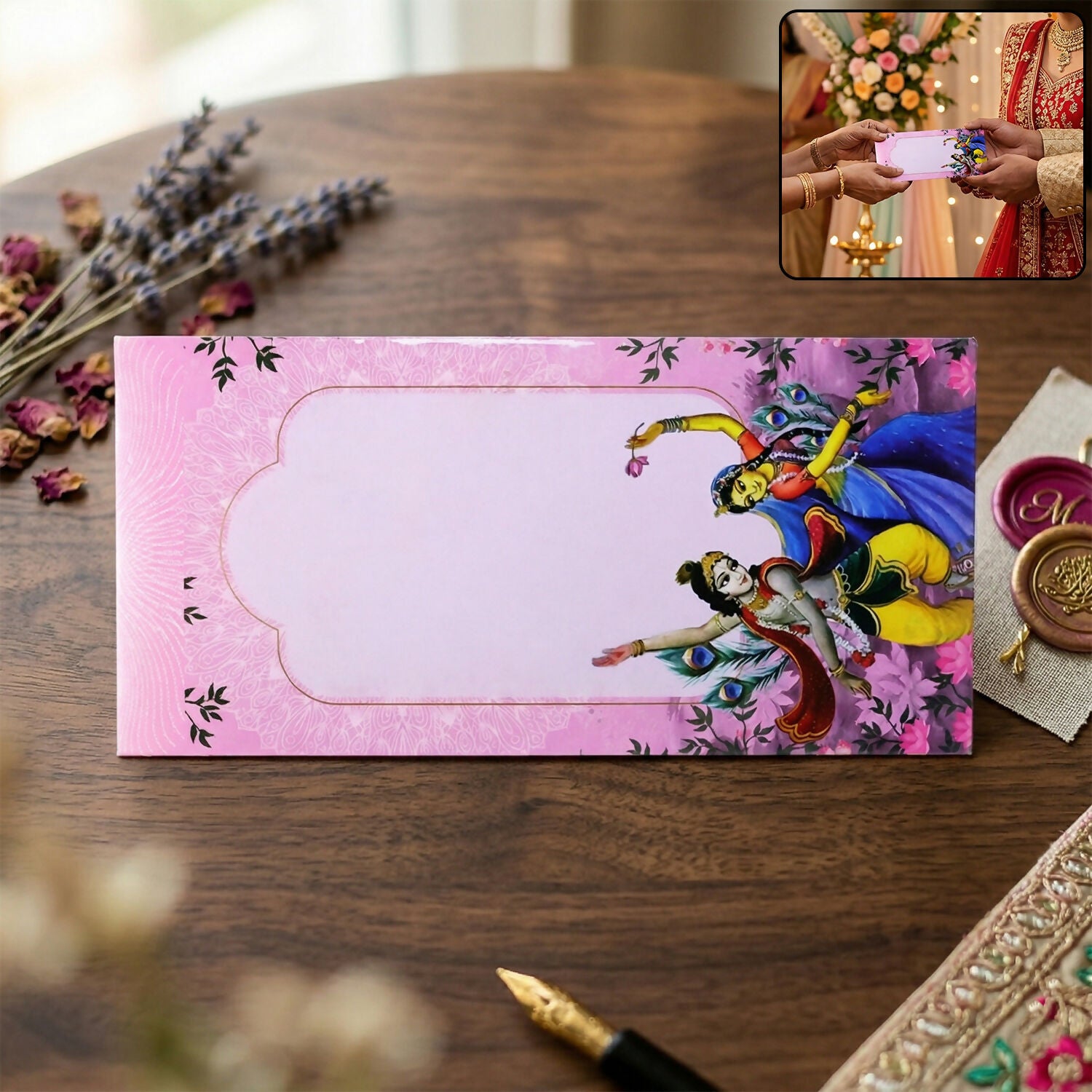 Traditional Radha Krishna Wedding Shagun Money Envelope Pack of 10 Pieces