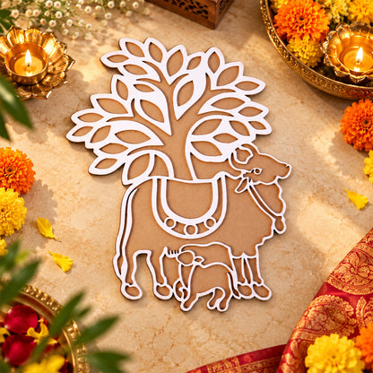 Cow and Calf Rangoli Stencil Board for Puja, Festival and Home Entrance Decor
