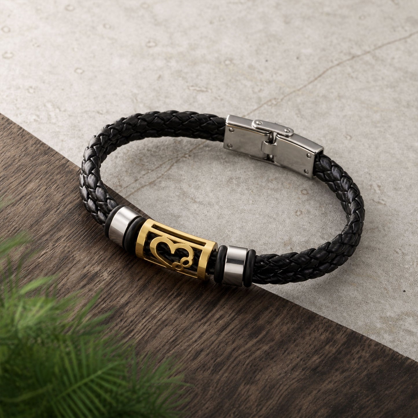 Sacred Symbol Rakhi with Black Braided Band and Gold Plaque for Raksha Bandhan Gift