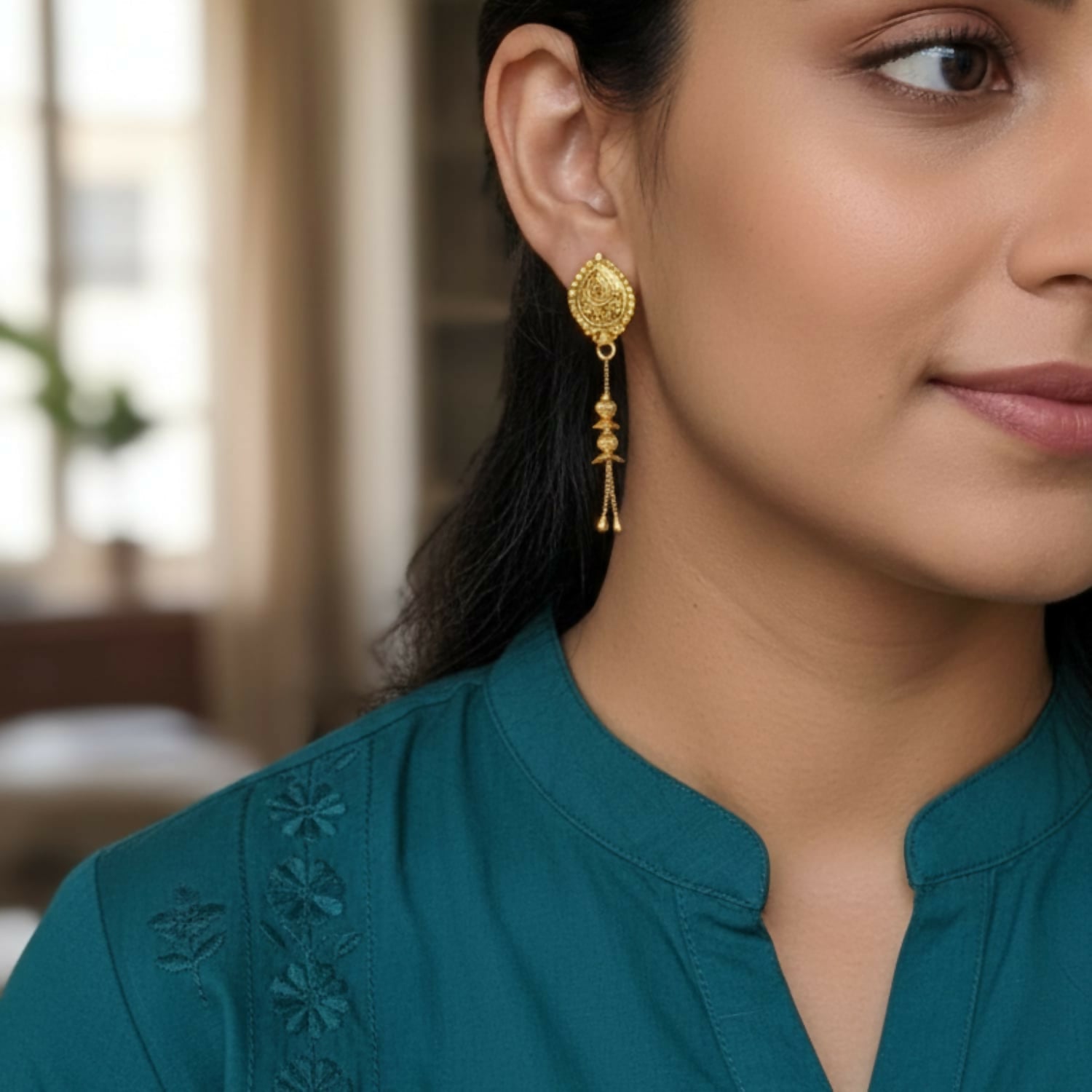 Long Chain Beads Golden Earrings for Women & Girls – Traditional Fancy Jewellery Gift