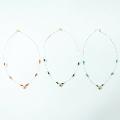 Floral Pendant Necklace with Multicolor Beads and Gemstone Design (3Pc/Set)