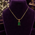 Gold-Tone Rectangular Green Stone Pendant Necklace for Women and Girls