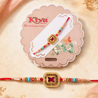 Royal Maroon Cushion Stone Kundan Rakhi for Brother with Pearls & Beads