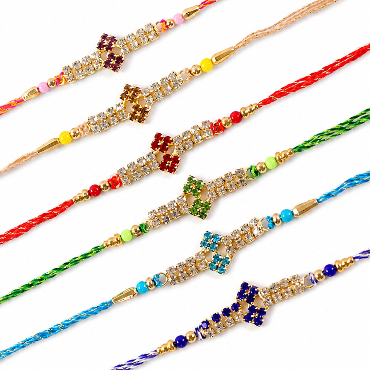 Floral Motif Long Bar Rakhi for Raksha Bandhan (Pack of 6)