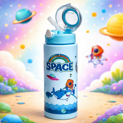 Space themed kids water bottle with leak-proof straw