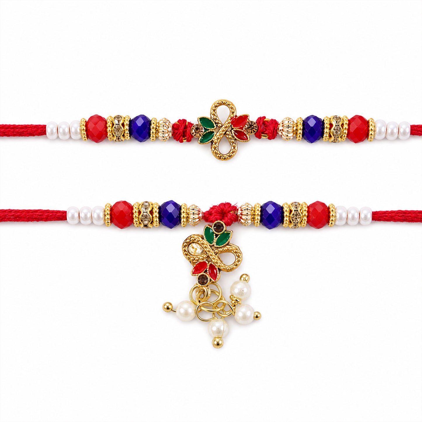 Divine Leaf Feather Motif Design Bhai Bhabhi Rakhi with Leaf Charm and Beads for Gift