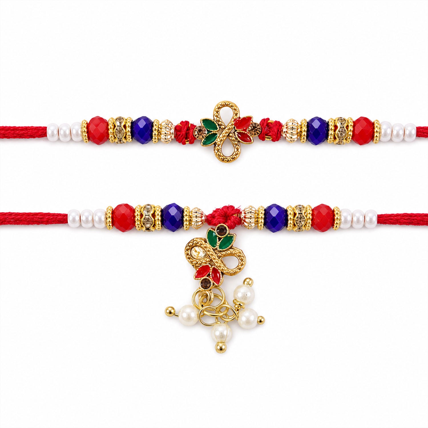 Divine Leaf Feather Motif Design Bhai Bhabhi Rakhi with Leaf Charm and Beads for Gift