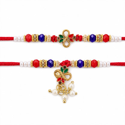 Divine Leaf Feather Motif Design Bhai Bhabhi Rakhi with Leaf Charm and Beads for Gift