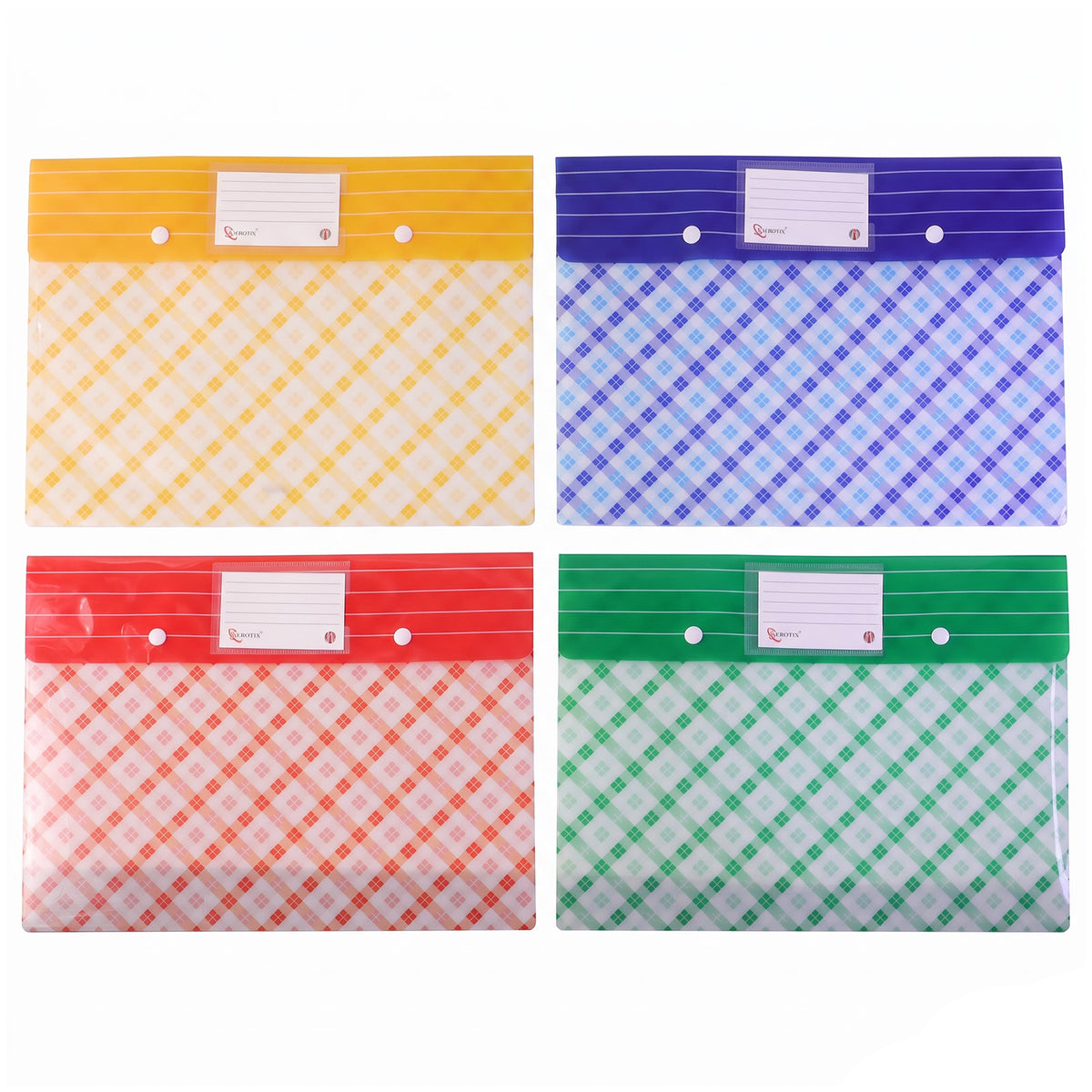 A4 Document File Folder with Button Closure & Label Pocket for Office and School (1 Pc, Mix Colour)