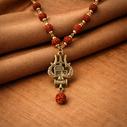Rudraksha Bead Necklace with Trishul Shiva Pendant Spiritual Mala for Men