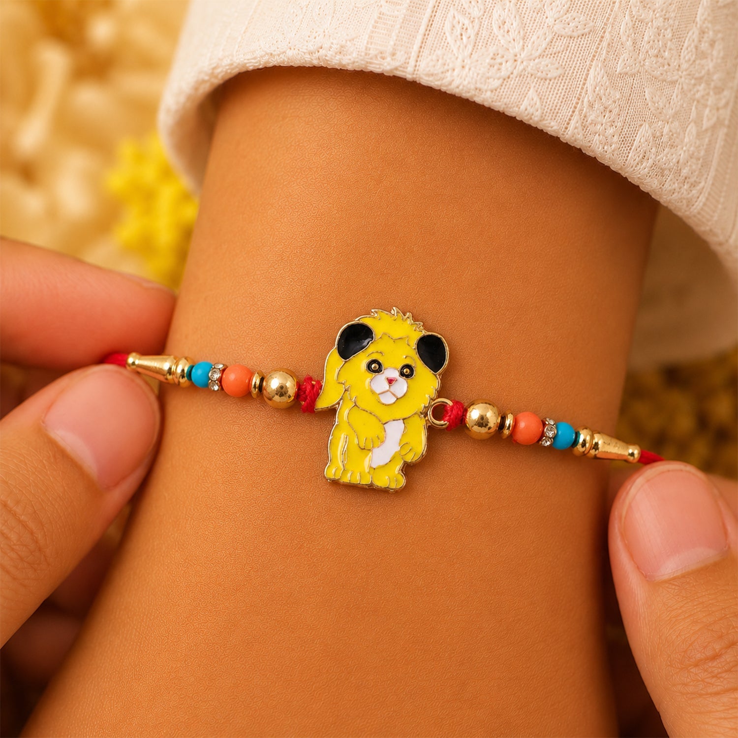 Lion Cartoon Kids Rakhi Multicolor Beads & Soft Red Thread (5pcs)