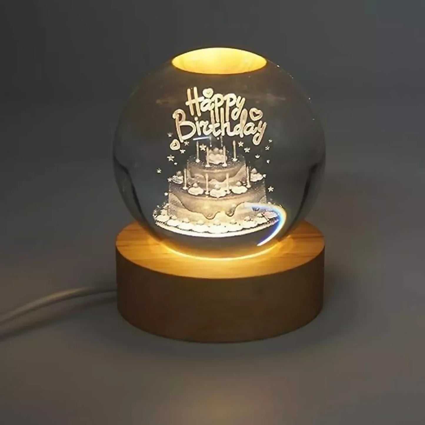Premium crystal ball Happy Birthday lamp with warm LED light