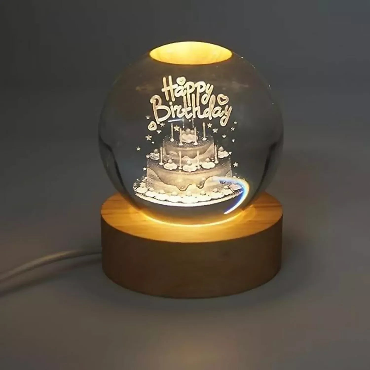 Premium crystal ball Happy Birthday lamp with warm LED light
