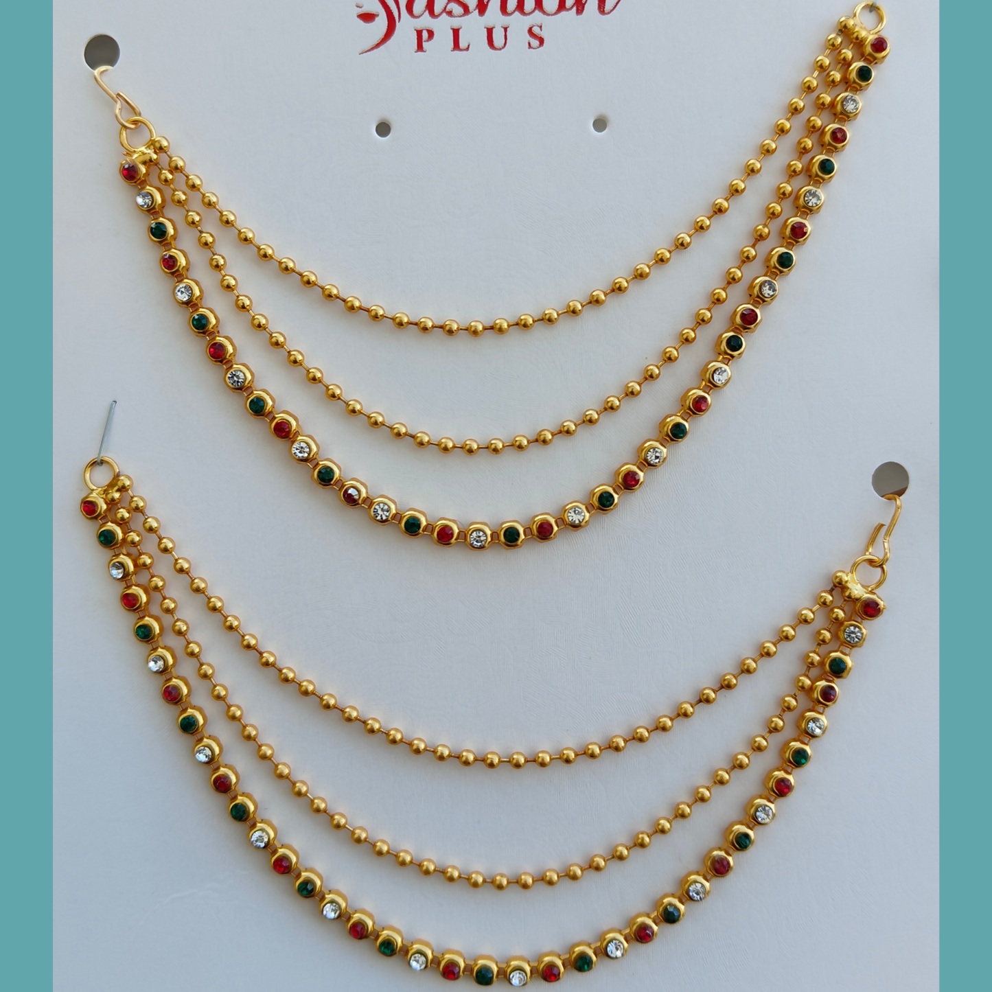 High Quality Gold Plated Triple Strand Ear Chains for Weddings (Multi)