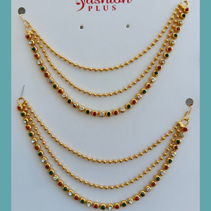 High Quality Gold Plated Triple Strand Ear Chains for Weddings (Multi)