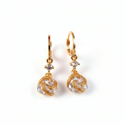 Gold Finish Twisted Stone Drop Hoop Earrings for Women and Girls