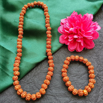 Traditional Rudraksha Mala with Matching Bracelet Combo
