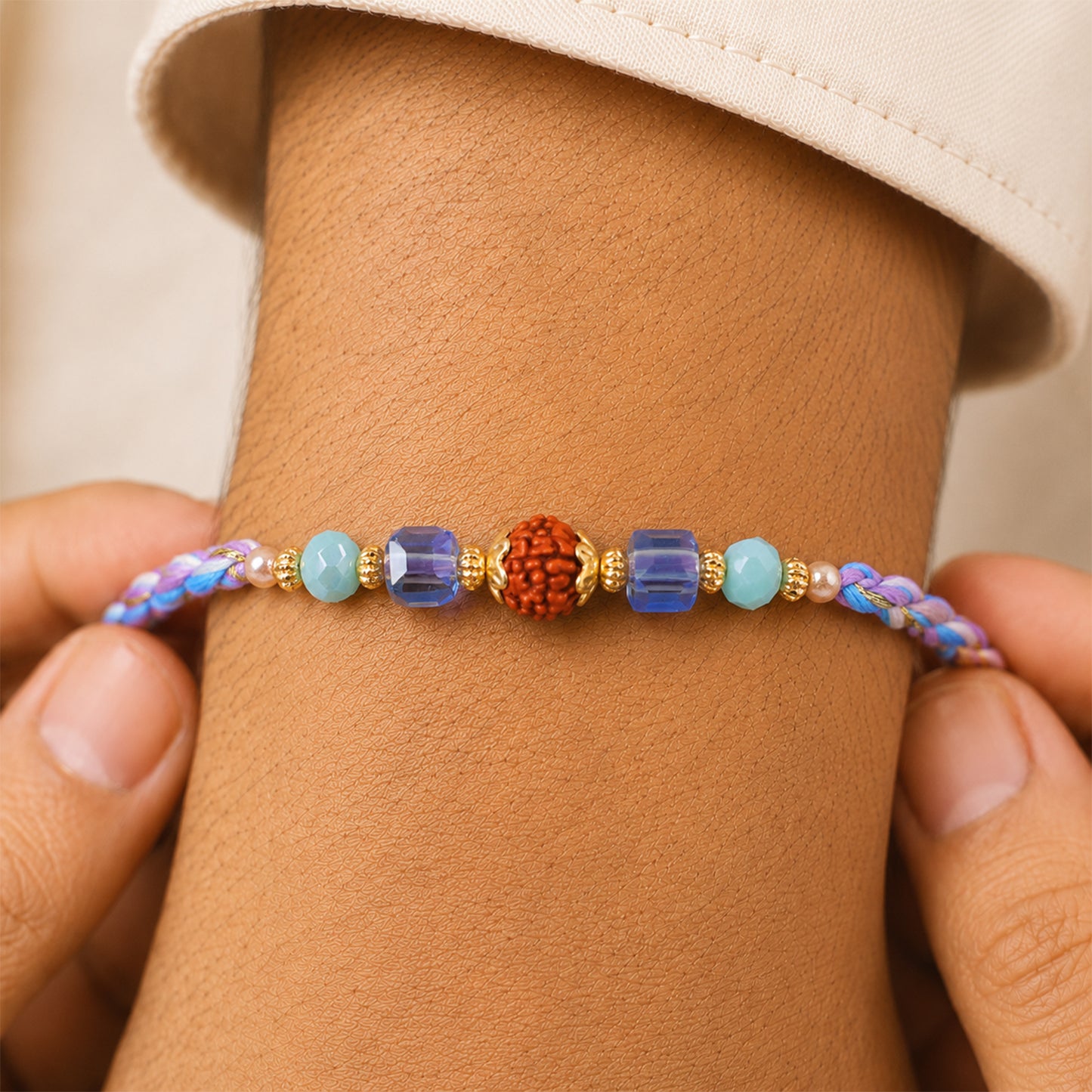 Beautiful Sparkle Designer Rakhi with Stone Work, Sleek Thread and Premium Look
