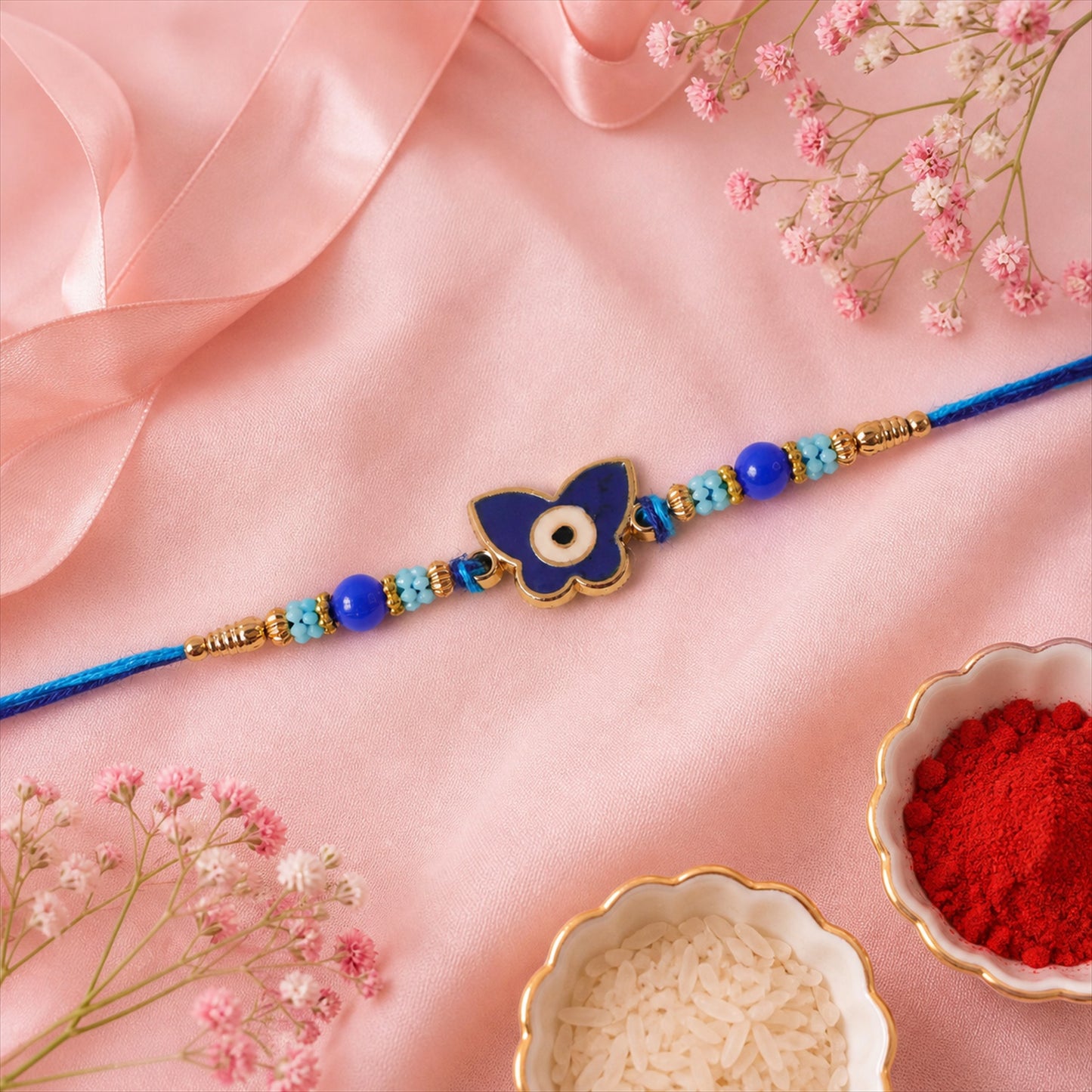 Stylish Butterfly Nazar Evil Eye Enamel Bead Rakhi