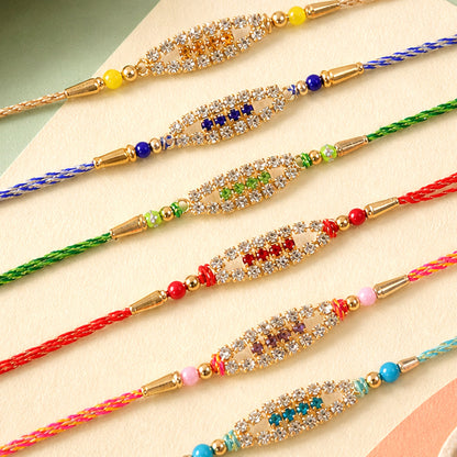 Pointed Oval Motif Rakhi with Shimmering AD Stones (Pack of 6)