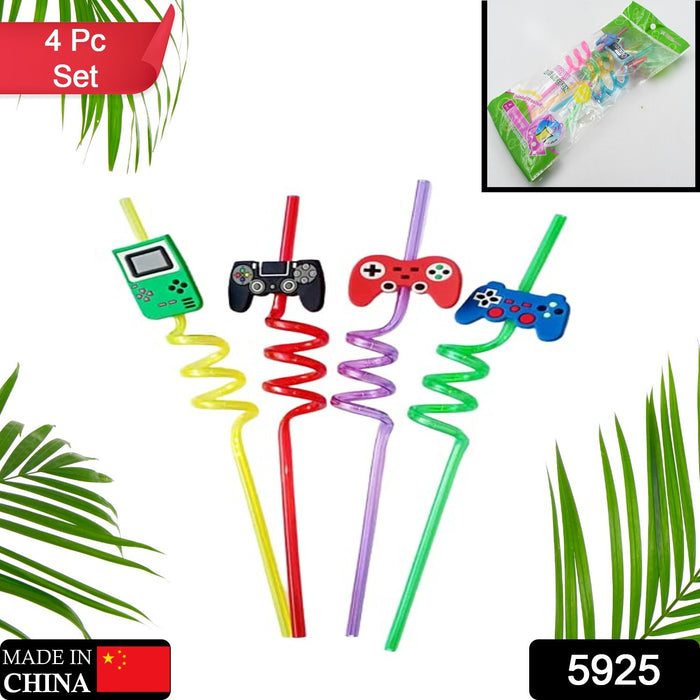 Reusable straws are perfect for kids' summer parties. Plastic Straws Reusable Drinking Straws with Cartoon Decoration for Kids Birthday Party Favors or other summer celebration (4 pc Set)