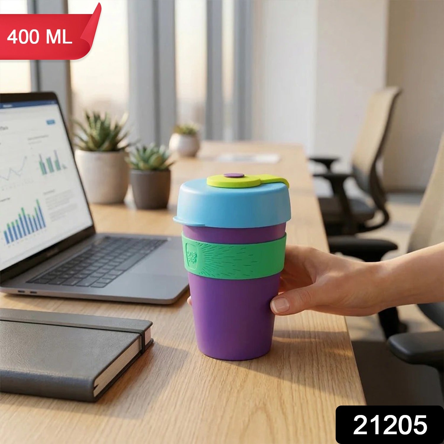Office Water Bottle 400 ML with Silicone Lid Compact Desk Bottle (1 Pc)