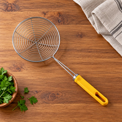 Stainless Steel Frying Strainer Spoons with Long Colour Handles (3 Pc)