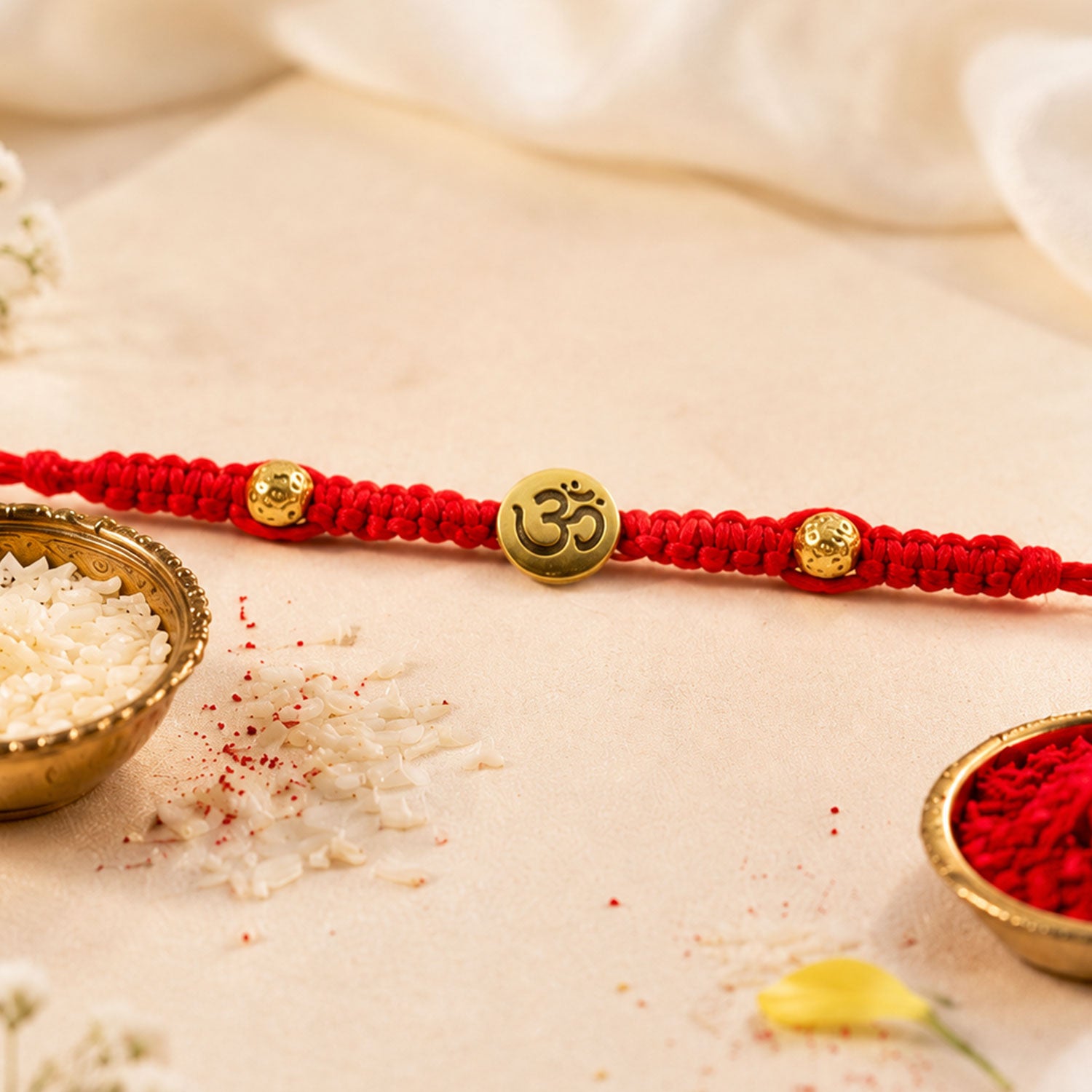 Elegant Stone Work Rakhi with Red Thread, Bead Detailing and Premium Celebration Look