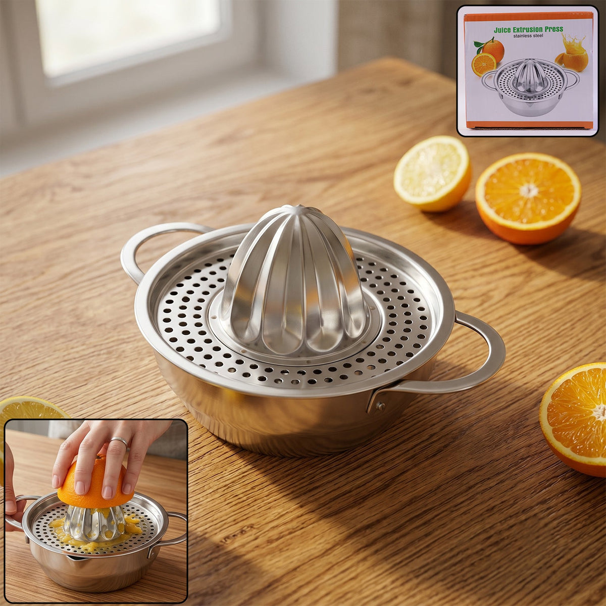 Stainless Steel Citrus Juicer – Manual Hand Press for Fresh Juice - clean product hero