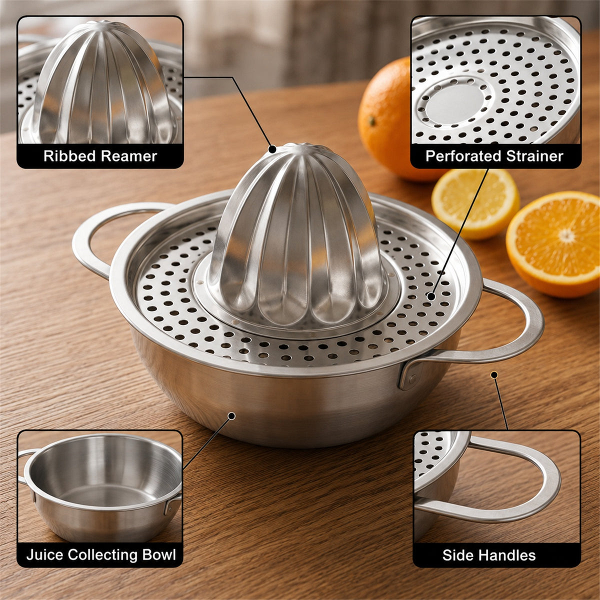 Stainless Steel Citrus Juicer – Manual Hand Press for Fresh Juice - key features