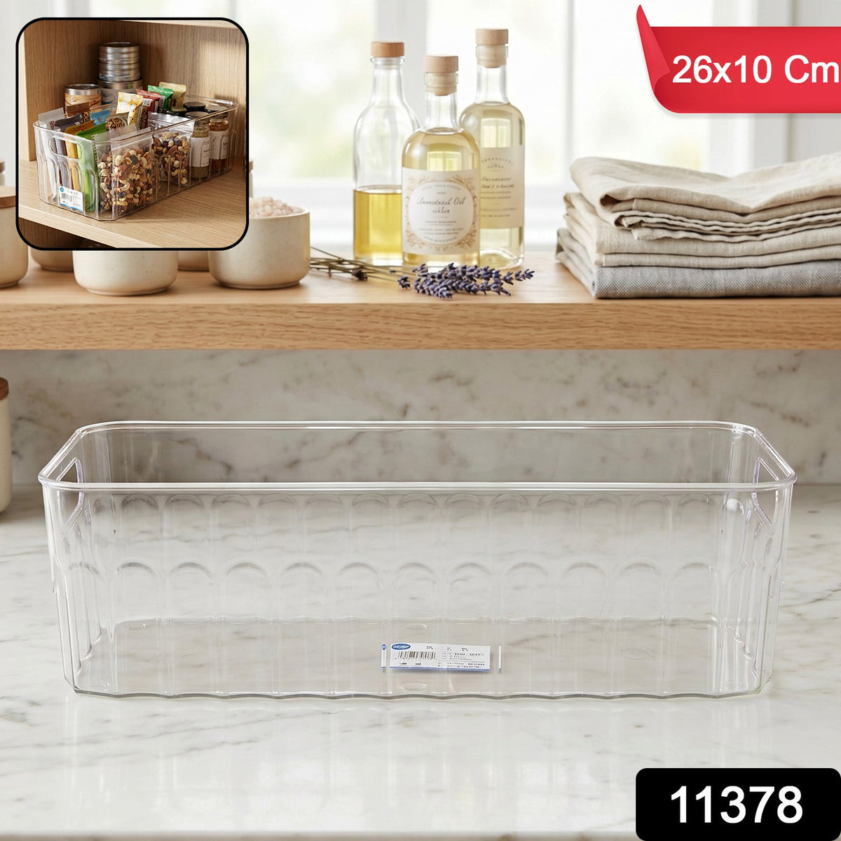 Plastic Fridge Organizer Basket – Clear Storage Solution for Kitchen - SKU 11378_crystal_trans_plastic_organizer_basket
