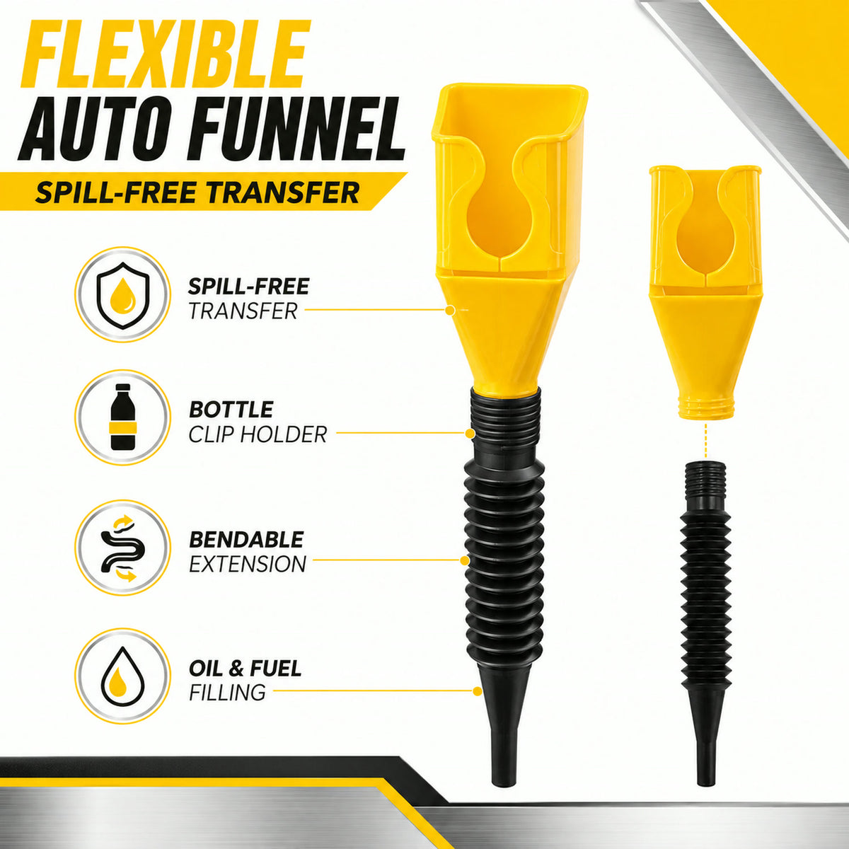 Flexible Plastic Funnel – Spill-Free Car Oil Fuel Filling - key features