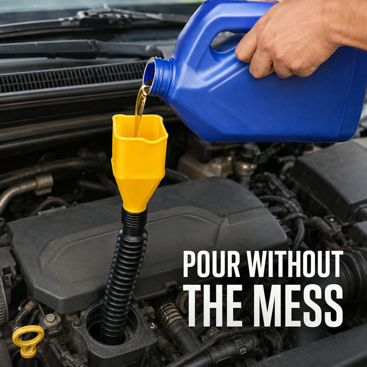 Flexible Plastic Funnel – Spill-Free Car Oil Fuel Filling - lifestyle view