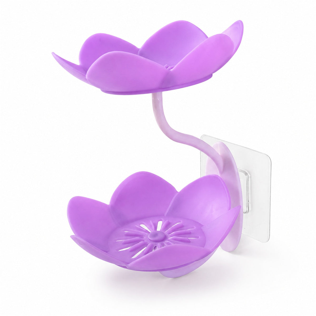 Flower Shape Double Layer Soap Dish – Wall Mount, Self Draining - white background