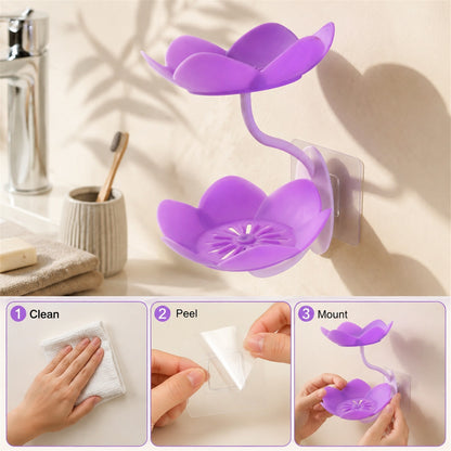 Flower Shape Double Layer Soap Dish – Wall Mount, Self Draining - usage guide