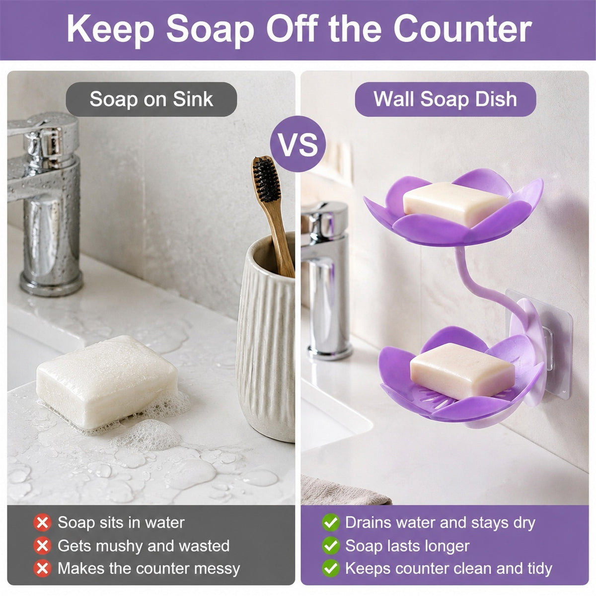 Flower Shape Double Layer Soap Dish – Wall Mount, Self Draining - product comparison