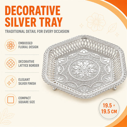 Decorative Silver Serving Tray – Traditional Embossed Floral Design - key features