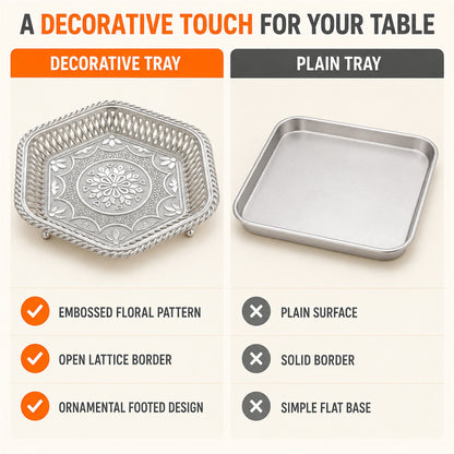 Decorative Silver Serving Tray – Traditional Embossed Floral Design - product comparison