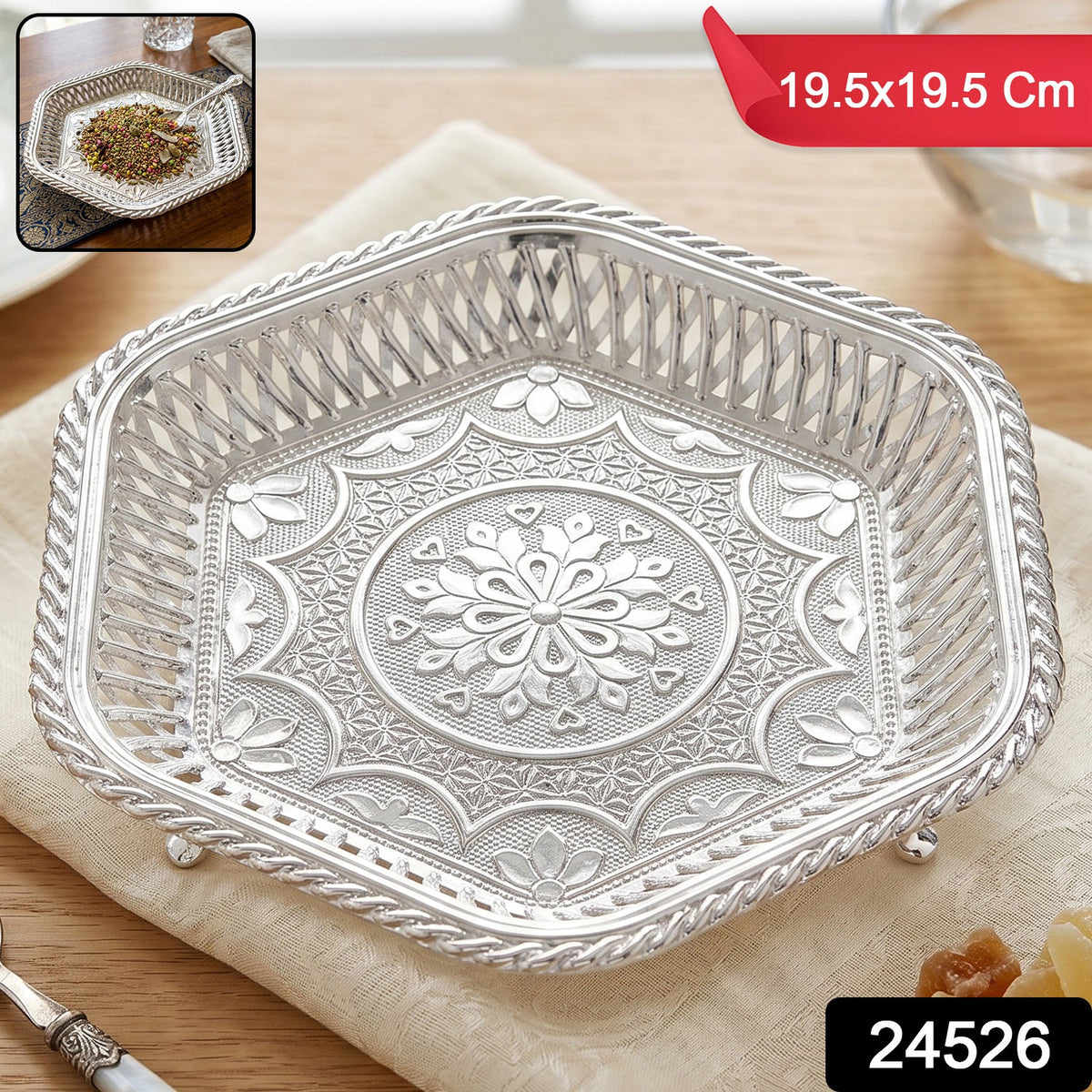 Decorative Silver Serving Tray – Traditional Embossed Floral Design - SKU 24526_decorative_silver_serving_tray_1pc_no2