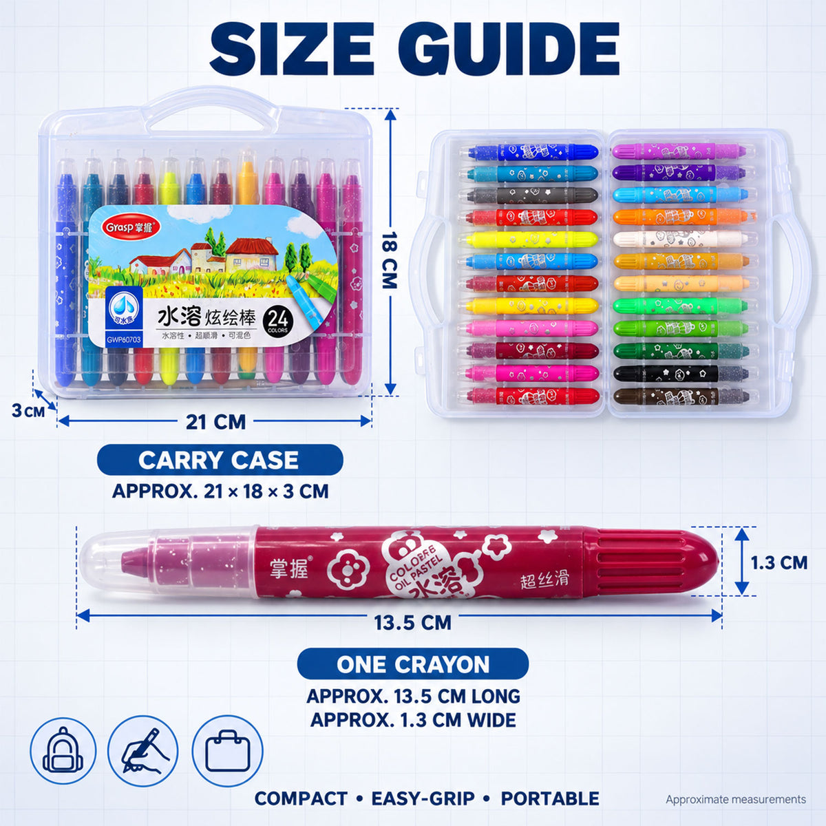 Twist-Up Water-Soluble Colour Crayons with Brush and Carry Case (24 Pc)