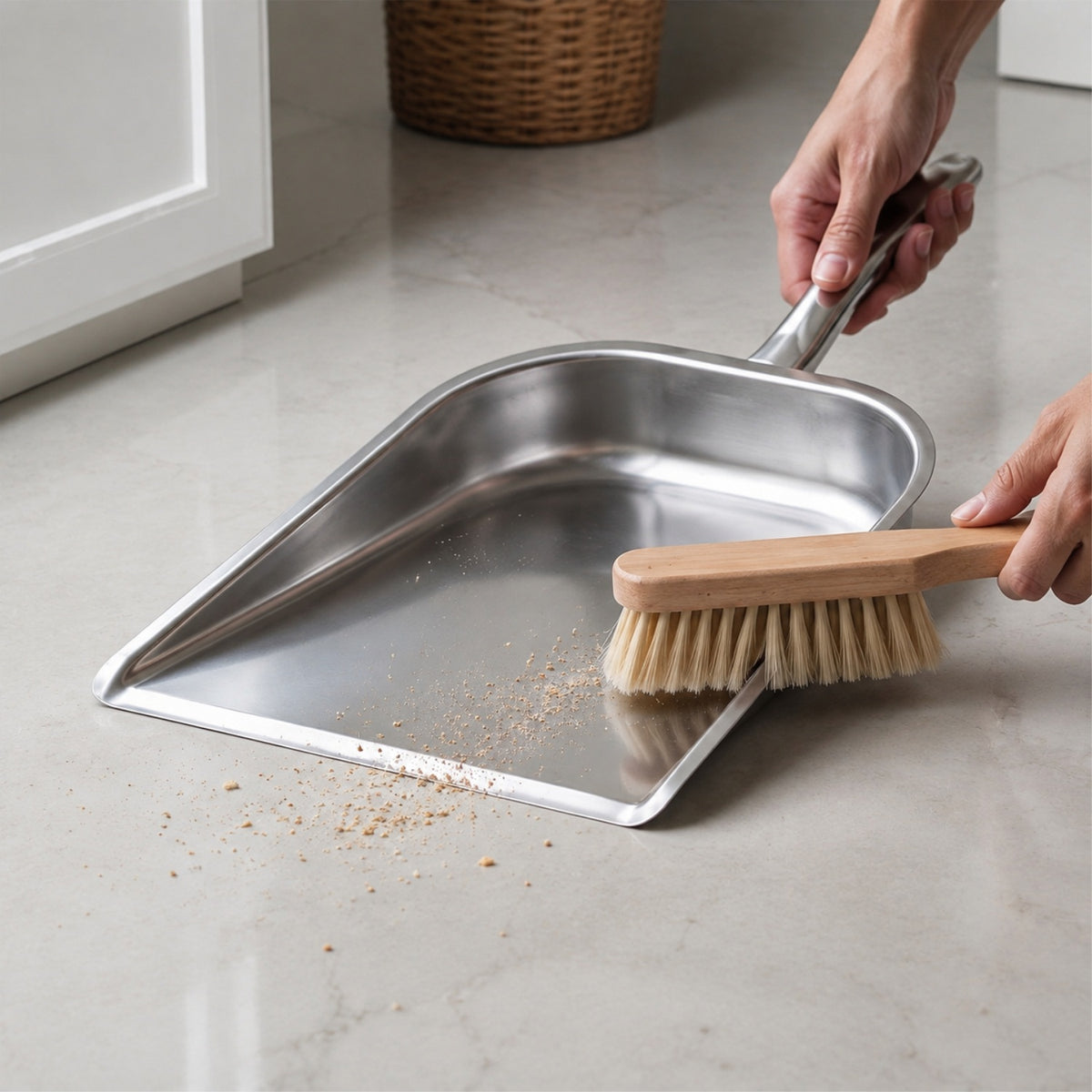 Stainless Steel Dustpan – Heavy Duty Cleaning Tool with Handle - lifestyle view