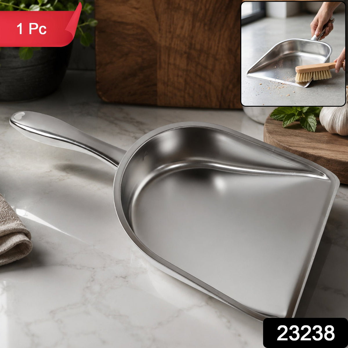 Stainless Steel Dustpan – Heavy Duty Cleaning Tool with Handle - SKU 23238_heavy_duty_ss_dust_pan