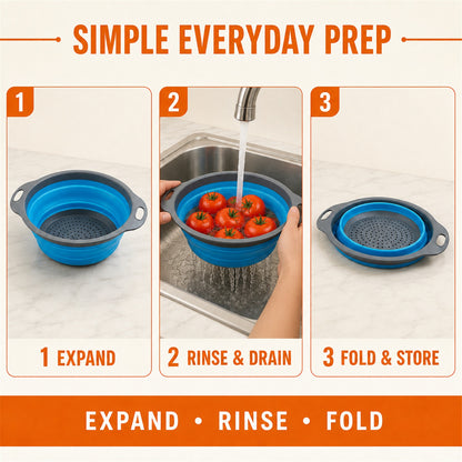 Foldable Silicone Strainer – Space-Saving Kitchen Drainer with Handles - usage guide